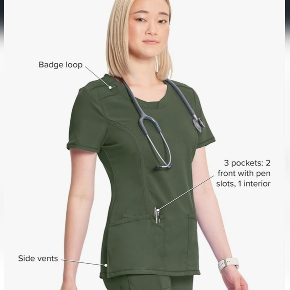 Olive Green Women's Scrub Top - Picture 4 of 16